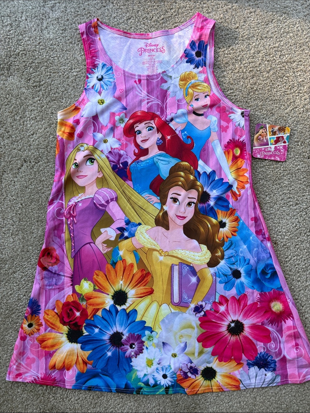 NWT Disney Princess Pink Floral Princess Tank Dress Size Lg (10/12)